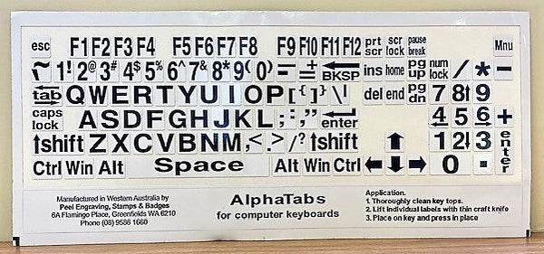 Alphatabs PC Black on White  (Large Print keyboard stickers)
