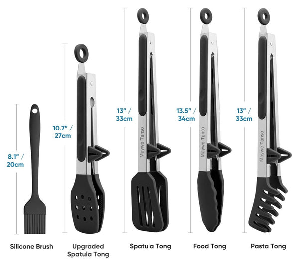 5-Pack Silicone Tongs/Brush for Cooking