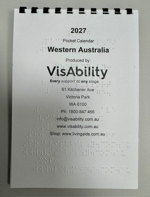 2027- 12 Month Braille Calendar