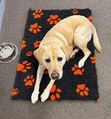 70X100cm - Charcoal with Orange Paws Pet Mat/Bed
