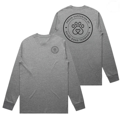 S - Grey Marle Guide Dogs TAS Supporter Staple LONG Sleeve Tee