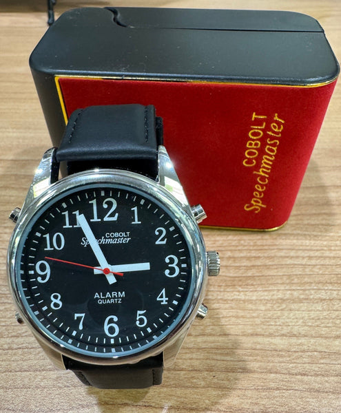 42mm Silver Talking Watch - LEATHER