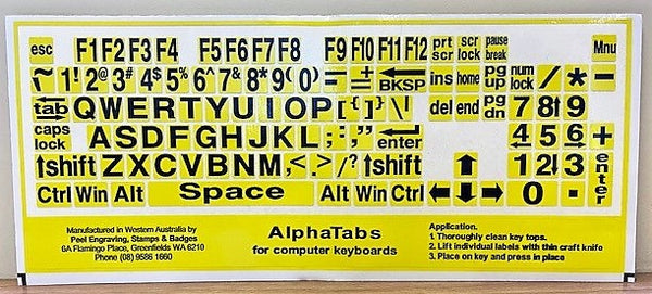 Alphatabs PC Black on Yellow (Large Print keyboard stickers)