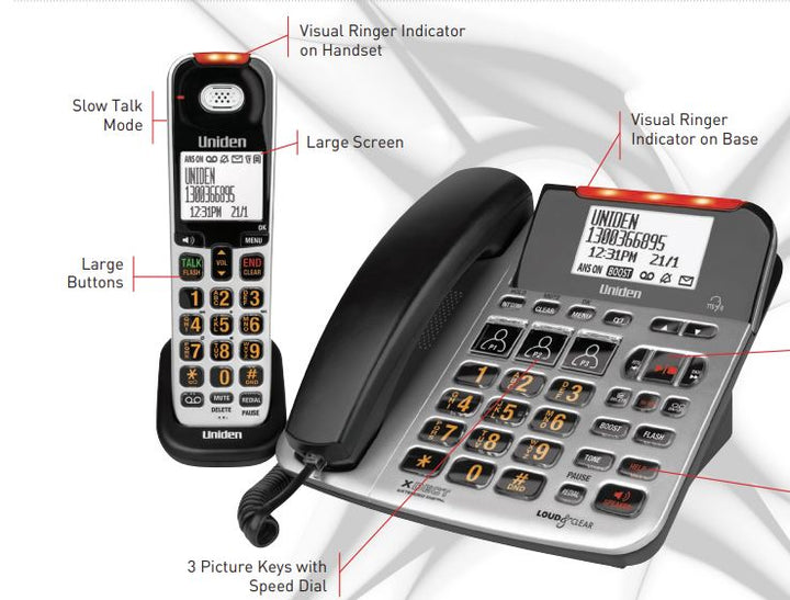 UNIDEN SS E47+1 SILVER Corded and Cordless Adaptive/Vision impaired Phone