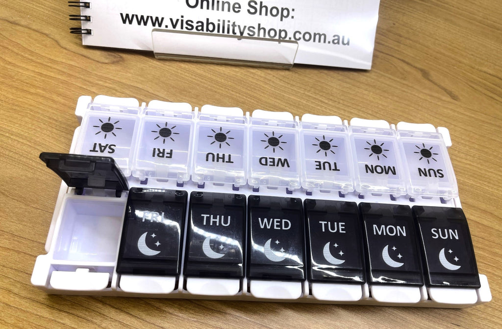 Weekly pill organiser, 2 times a day (Black and White) – VisAbility Ltd ...